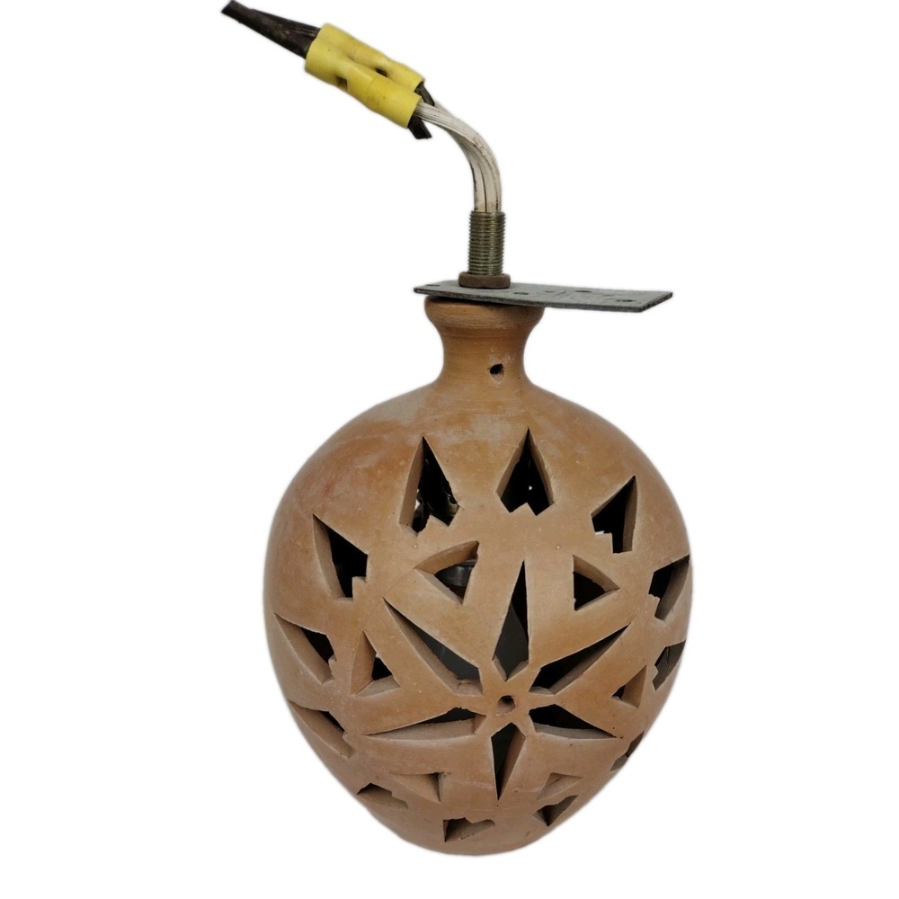Terra Cotta Clay Swag hanging Lamp MCM Pierced Southwest western Aztec #002